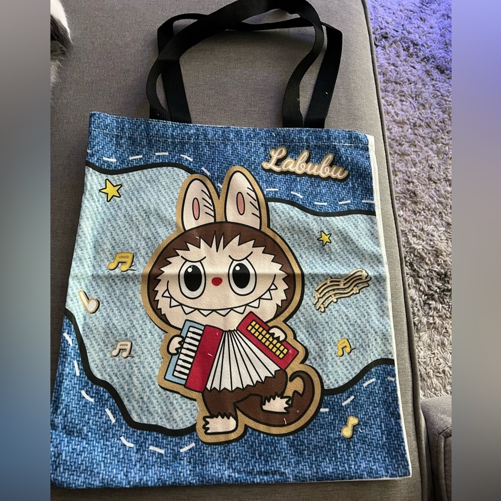 Labubu Blue and Black Canvas Tote Bag